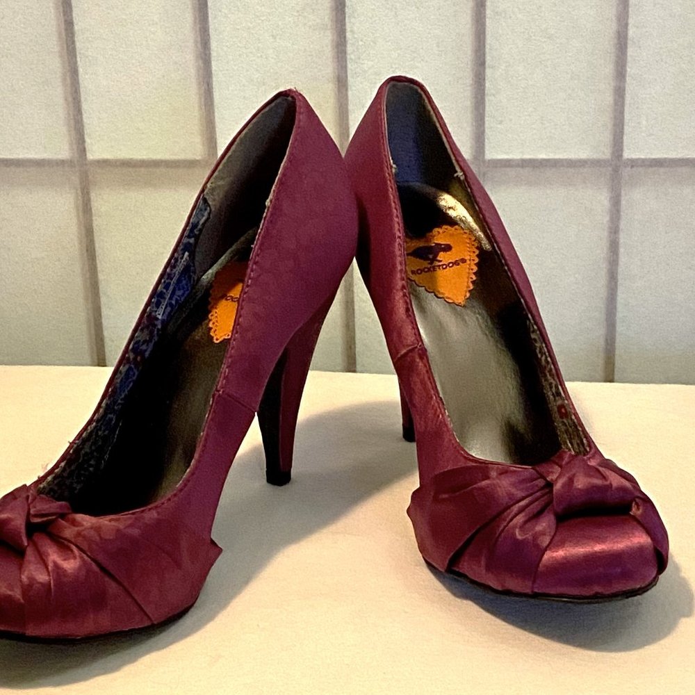 Rocket Dog Satin Leopard Print Knotted Low Toe Heeled Pump Purple Tonal 6.5M - Picture 3 of 13